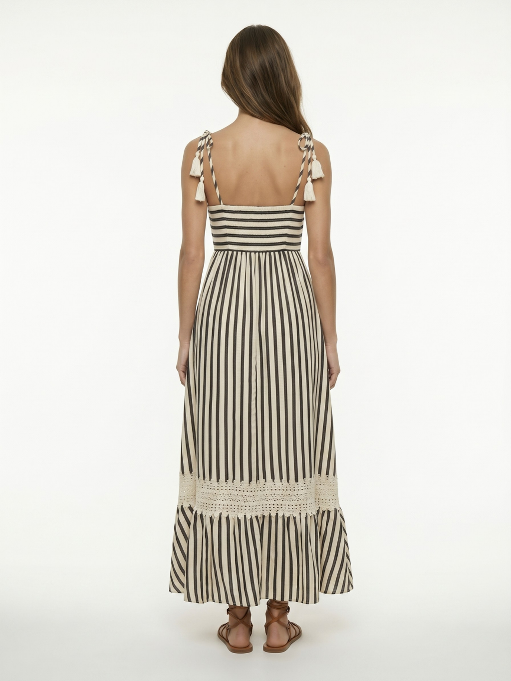 TALYN Women's Square-Neck Striped Maxi Dress with Lace Trim