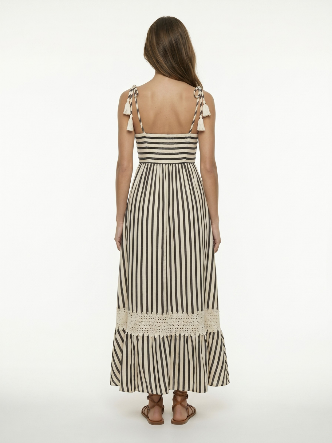 TALYN Women's Square-Neck Striped Maxi Dress with Lace Trim