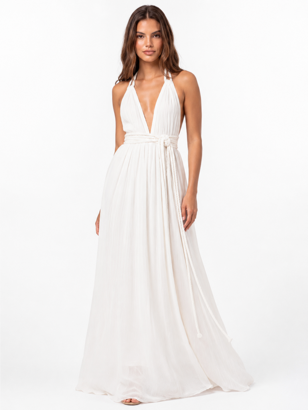 FERNANDA Women's Halter Neck Backless Boho Maxi Dress