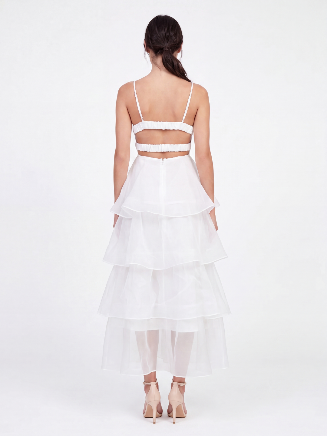 MARCELLA Women's Tiered Ruffle Midi Dress with Organza Skirt