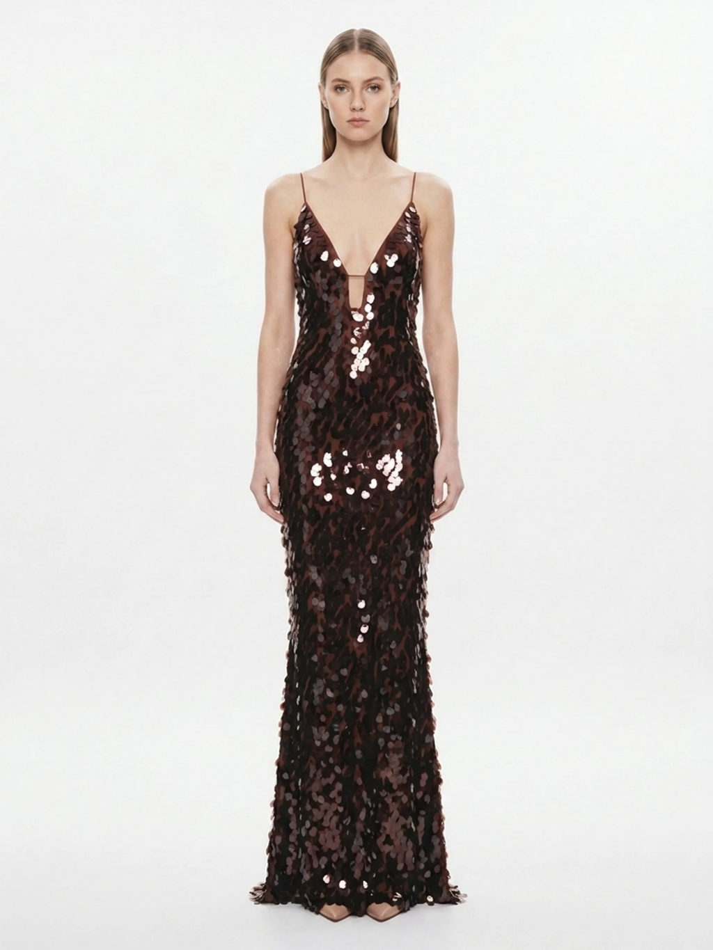 NEAVE Women's Sleeveless Sequin Plunge Maxi Dress