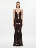 NEAVE Women's Sleeveless Sequin Plunge Maxi Dress