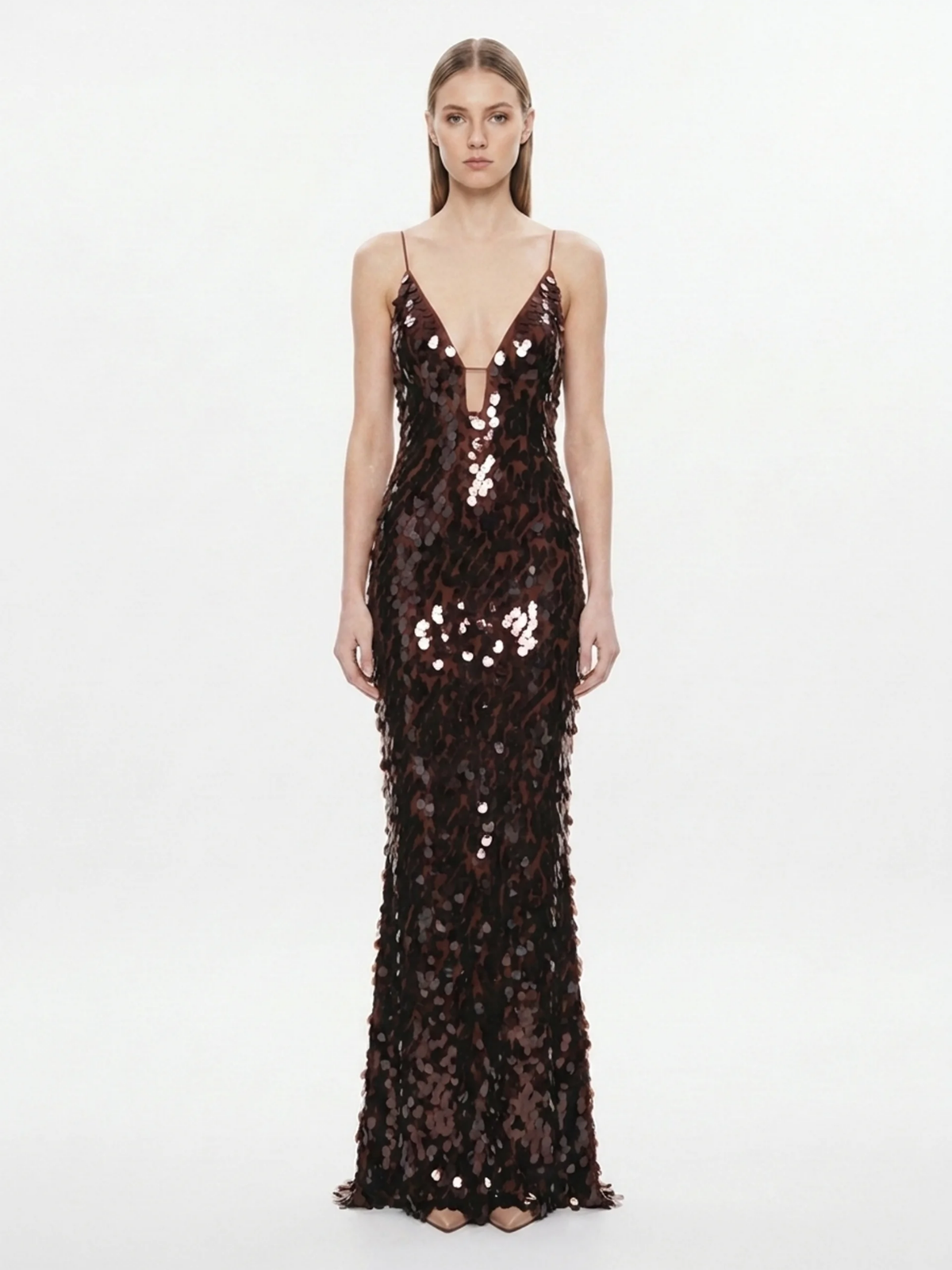 NEAVE Women's Sleeveless Sequin Plunge Maxi Dress