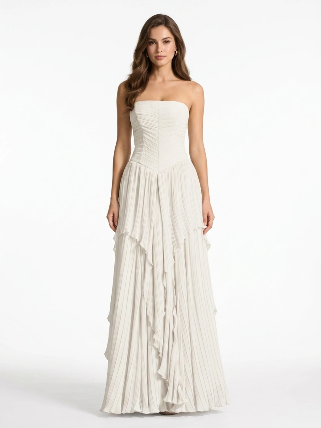 GINEVRA Women's Pleated Chiffon Strapless Maxi Dress