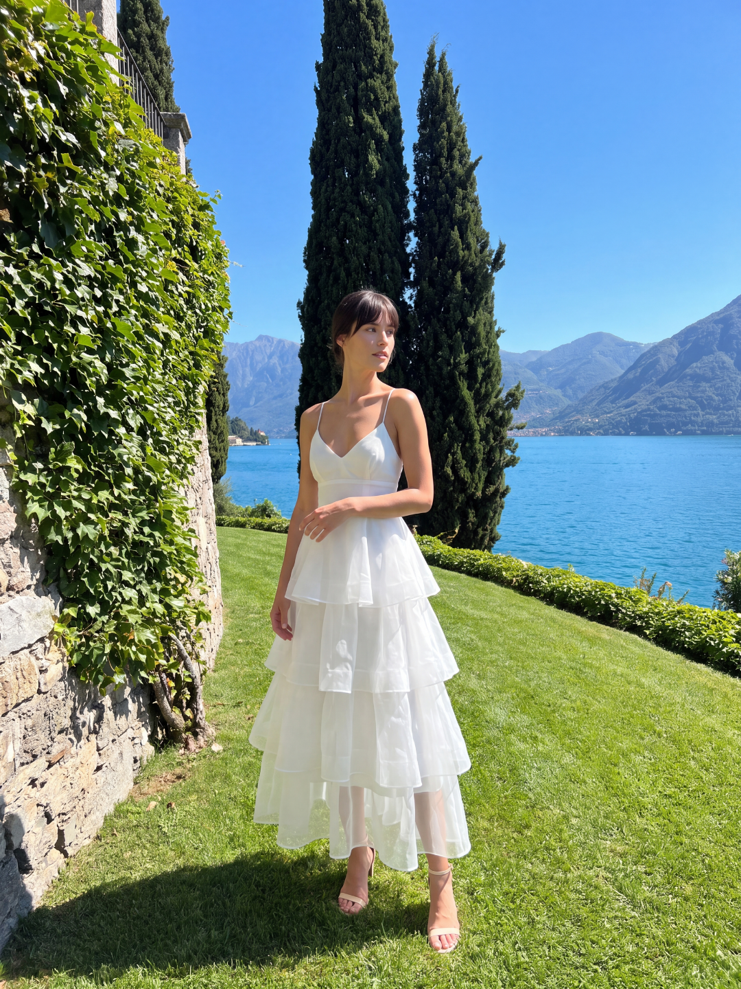 MARCELLA Women's Tiered Ruffle Midi Dress with Organza Skirt