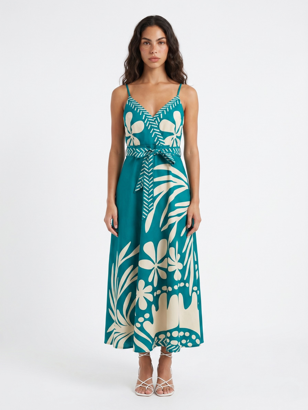 THALASSINE Women's Surplice Maxi Dress with Tropical Print