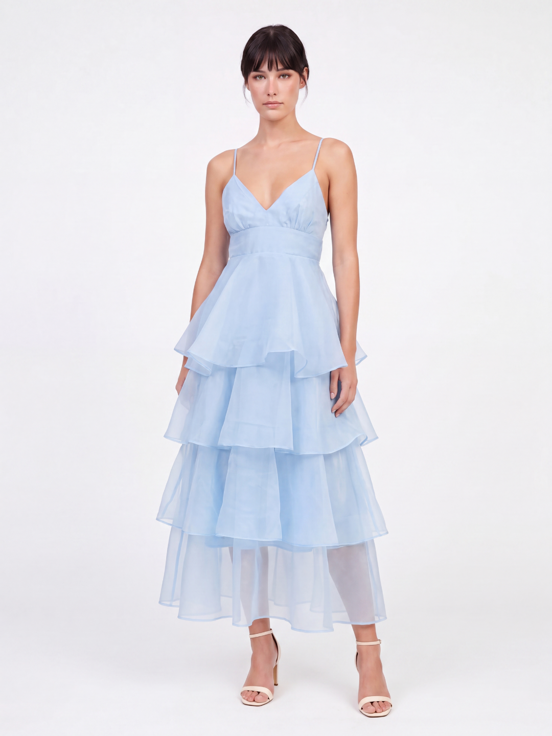 MARCELLA Women's Tiered Ruffle Midi Dress with Organza Skirt