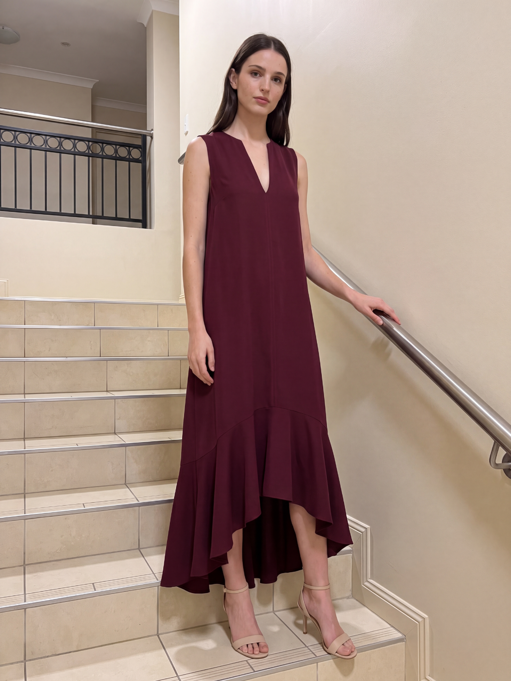 ADALINA Women's V-Neck Ruffle-Hem Flowy Maxi Dress