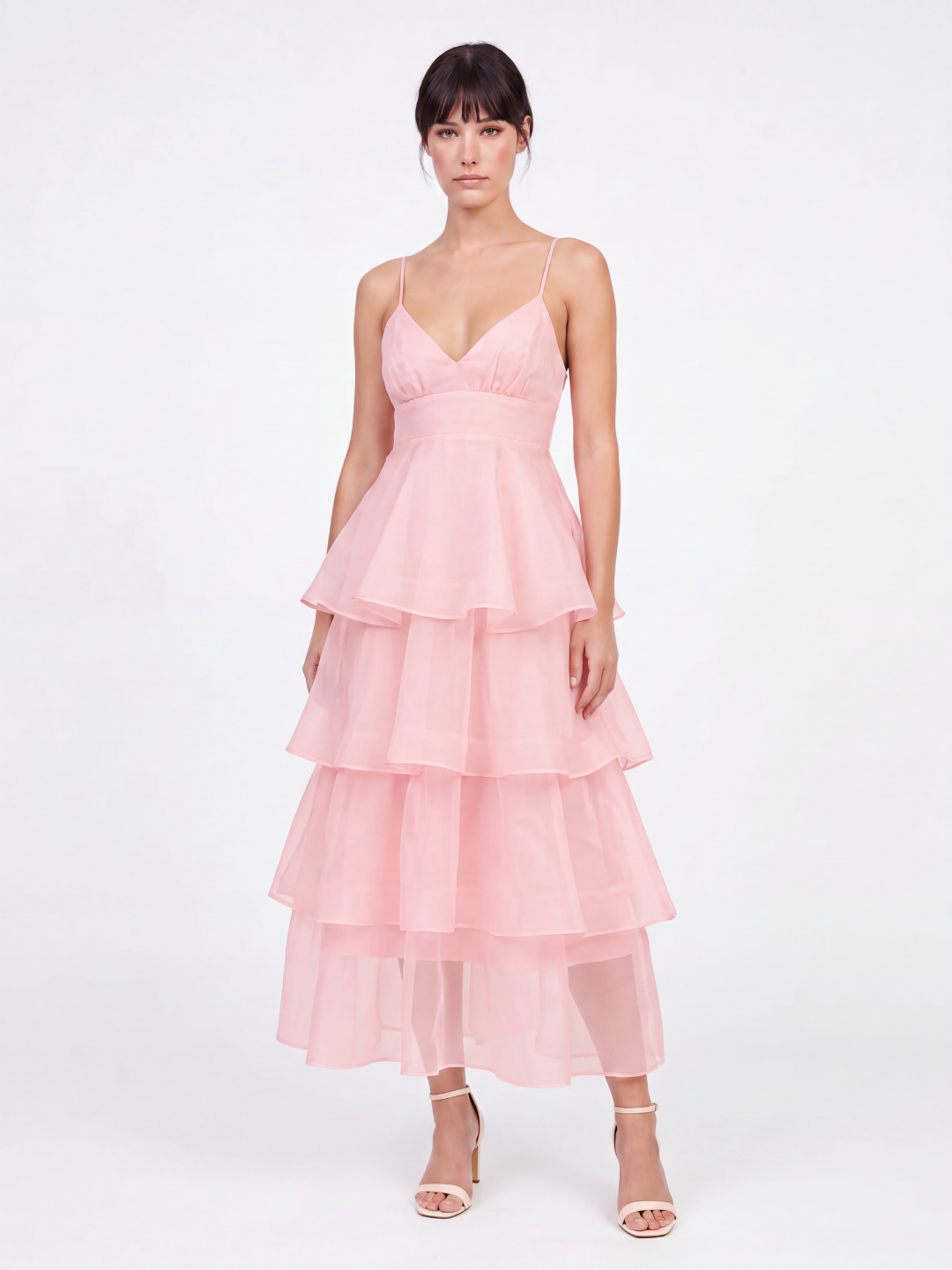 MARCELLA Women's Tiered Ruffle Midi Dress with Organza Skirt