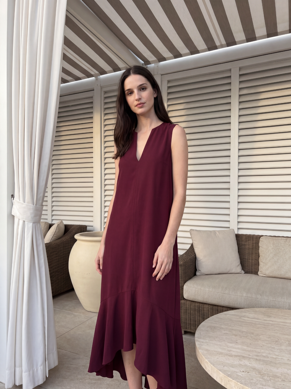 ADALINA Women's V-Neck Ruffle-Hem Flowy Maxi Dress