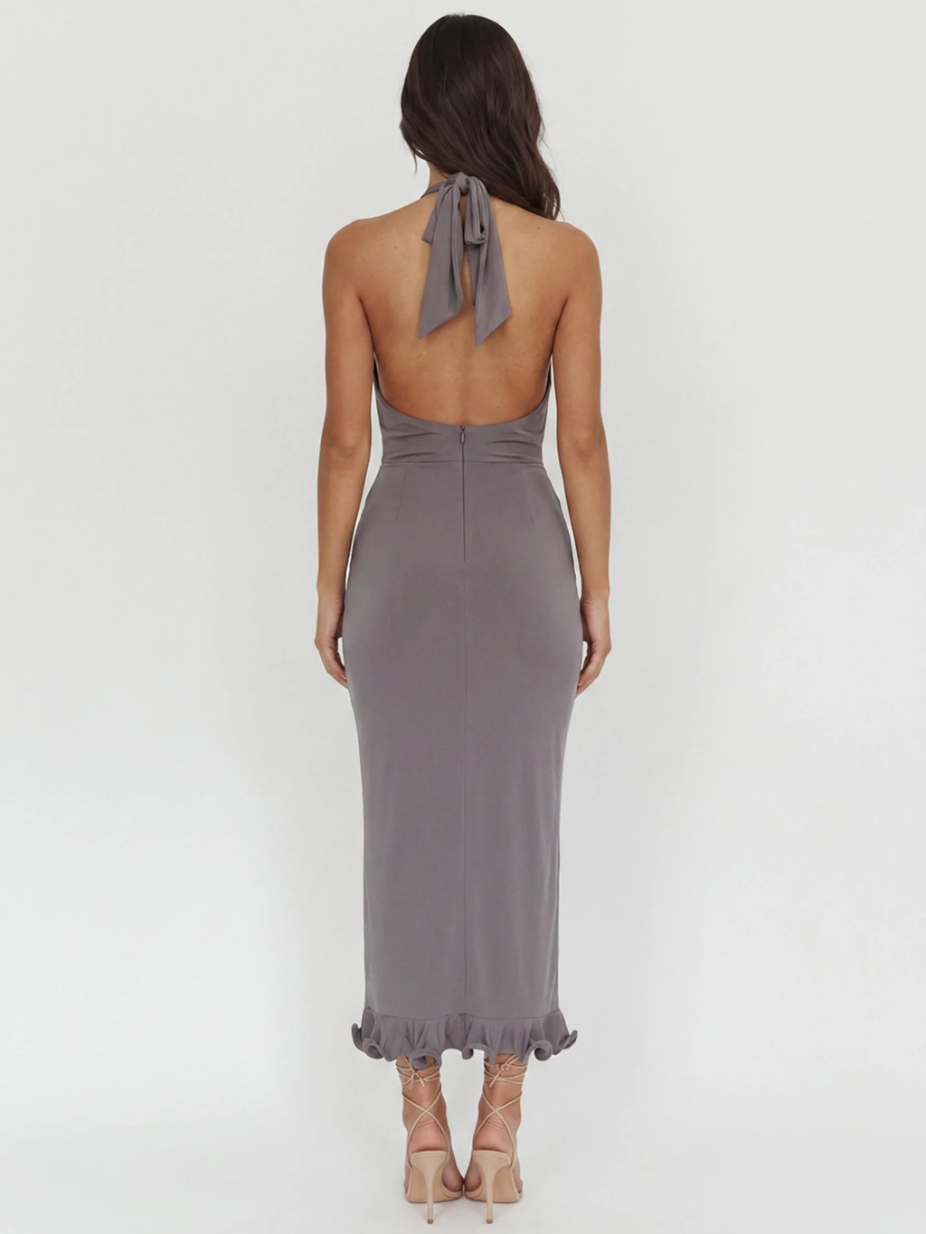 PETRA Women's Plunge Twist-Front Ruched Cascade Maxi Dress