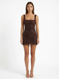 DOMENICA Women's Sleeveless Crystal Mesh Mini Dress