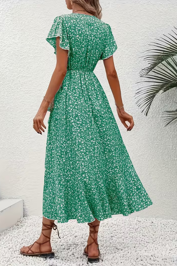 JORUNN Women's Short Sleeve Floral Print Wrap Maxi Dress
