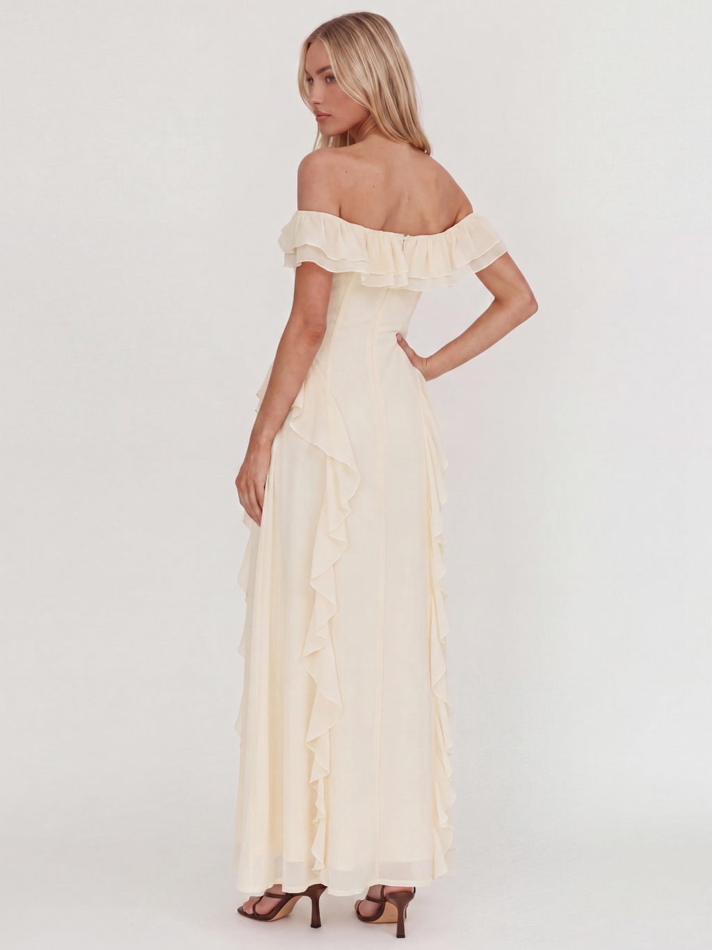 BERYL Women's Off-Shoulder Ruffle Trim Maxi Dress