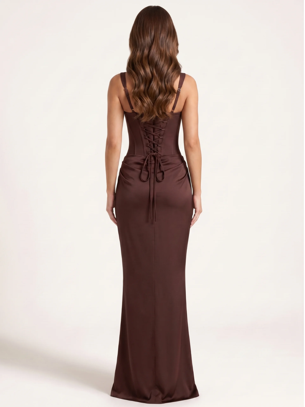 ROSEVEAR Women's Corset Bodice Draped Satin Maxi Dress