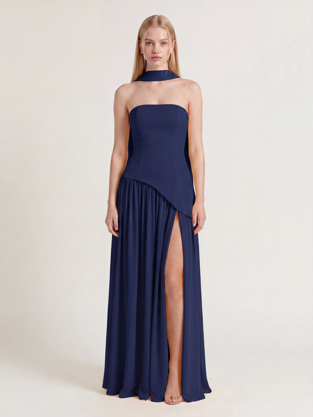 SABLE Women's Strapless Asymmetric Contrast Maxi Dress with Choker
