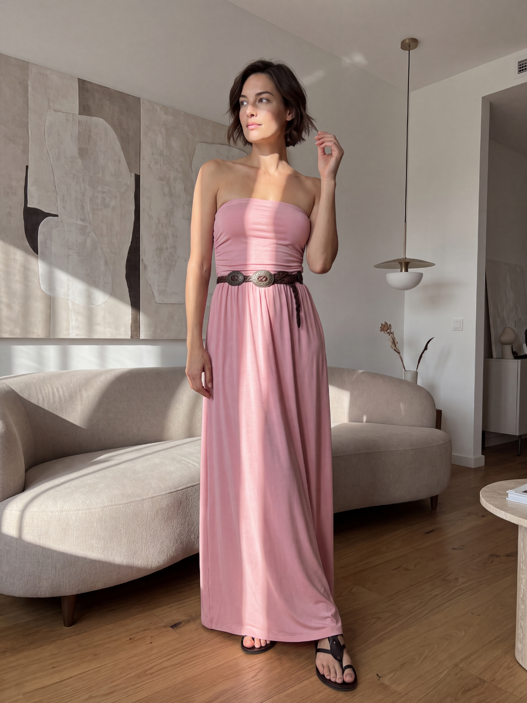 LADISLAVA Women's Strapless Bandeau Boho Maxi Dress