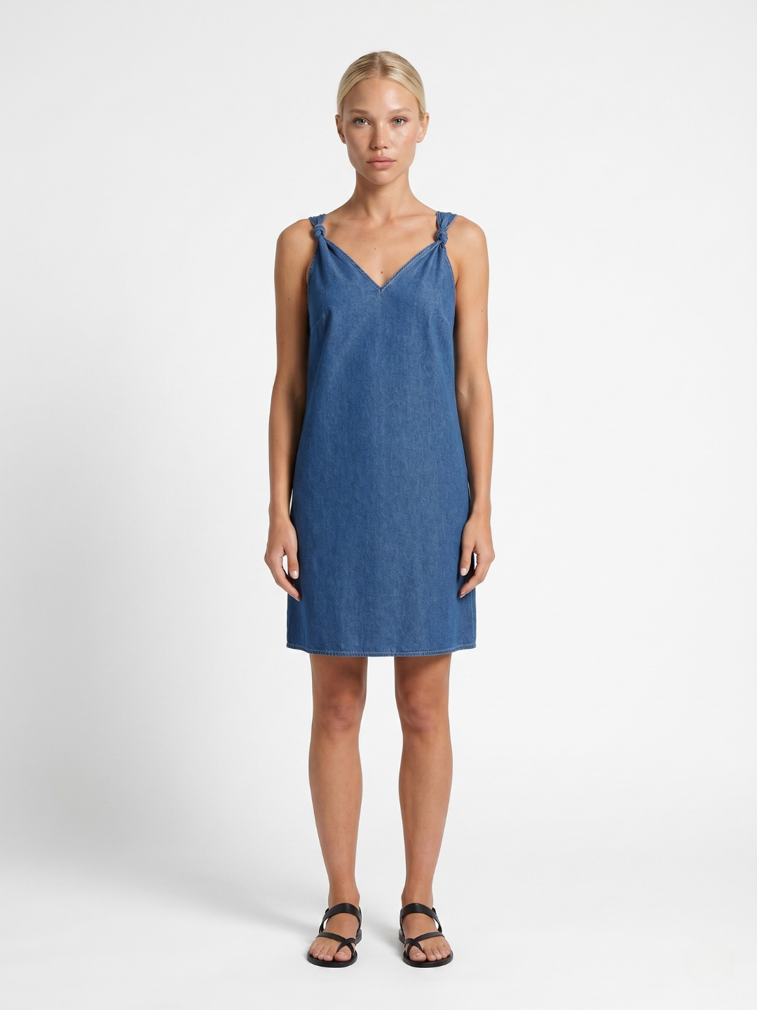 VEVILA Women's V-Neck Denim Mini Dress