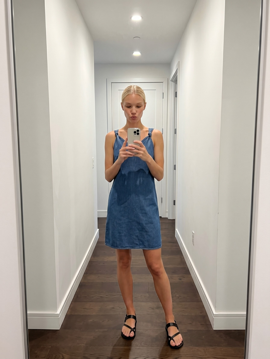VEVILA Women's V-Neck Denim Mini Dress