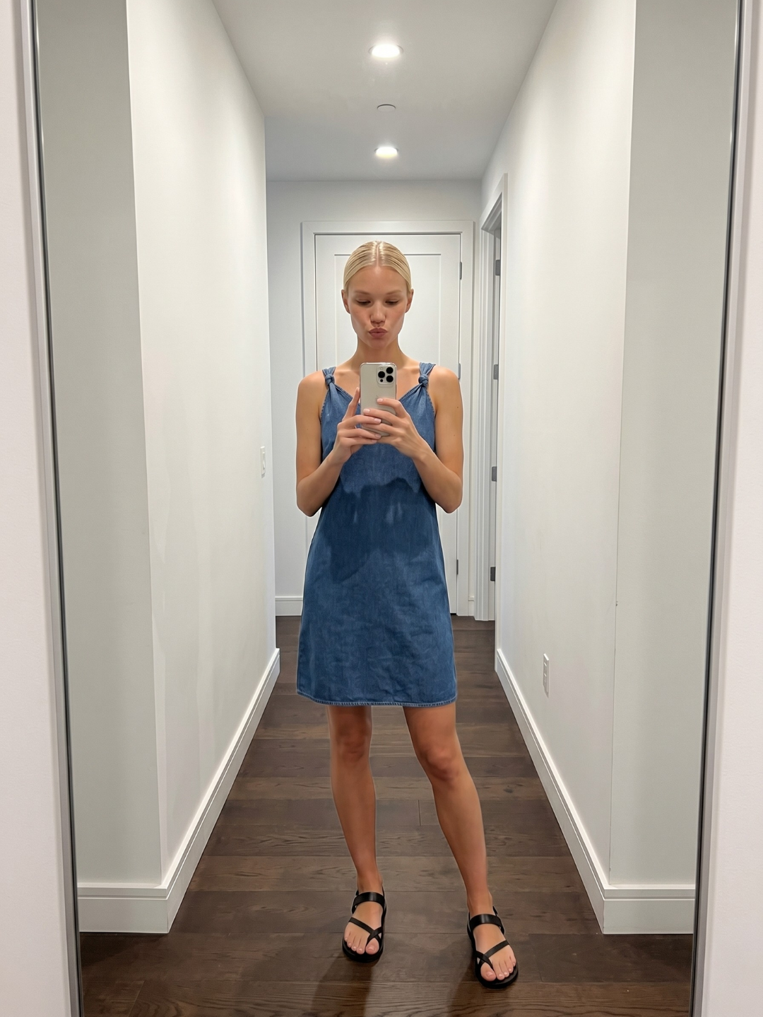 VEVILA Women's V-Neck Denim Mini Dress