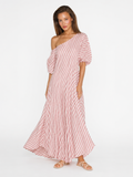 PERRINE Women's Striped One-Shoulder Puff Sleeve Maxi Dress