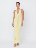 HALIA Women's Ruched Halterneck Maxi Dress with Cascading Sash