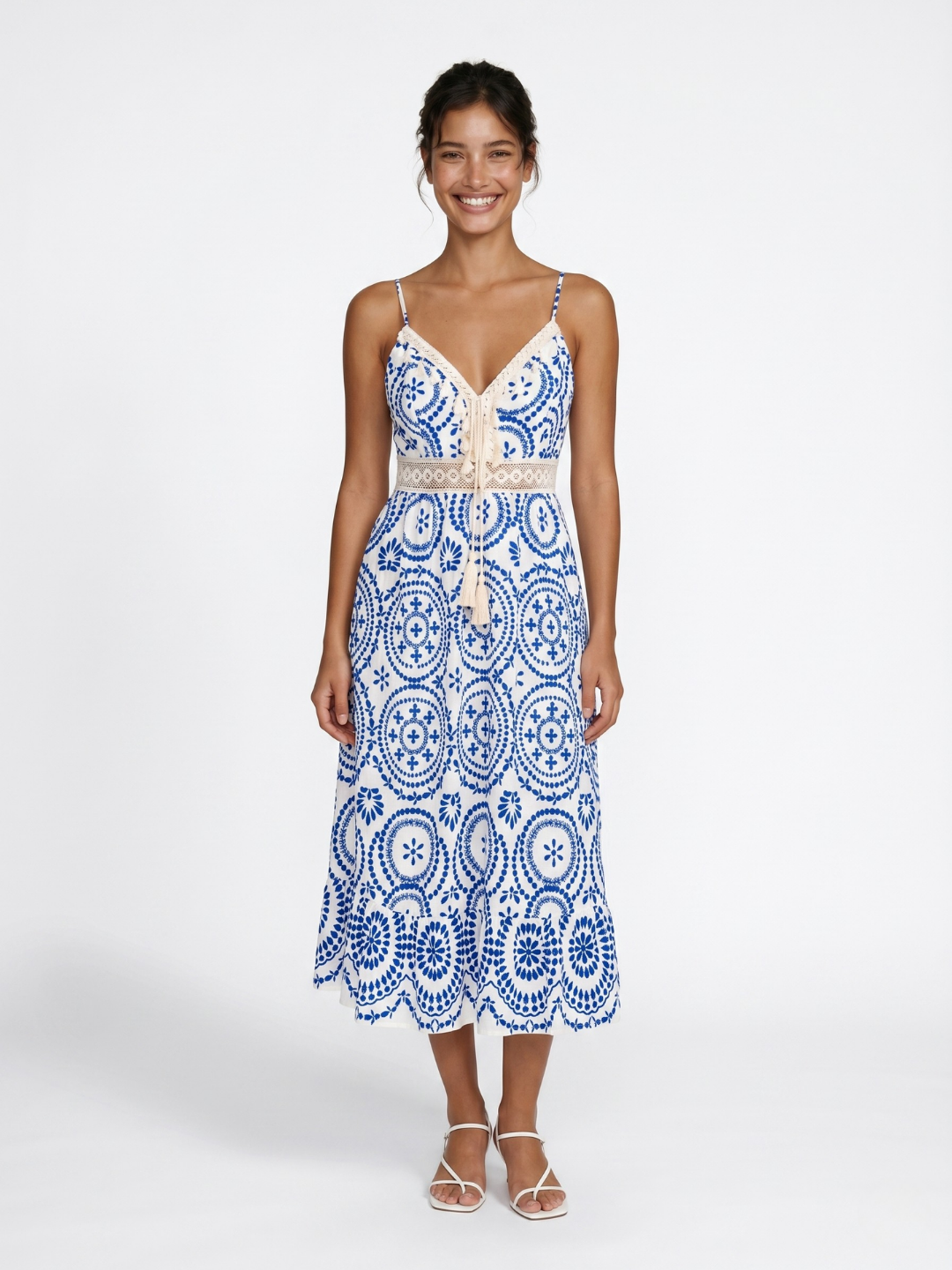 PALLAVI Women's V-Neck Ornate Midi Dress