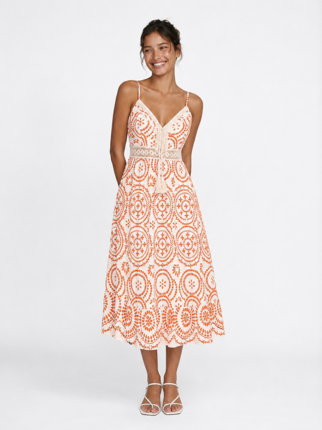 PALLAVI Women's V-Neck Ornate Midi Dress