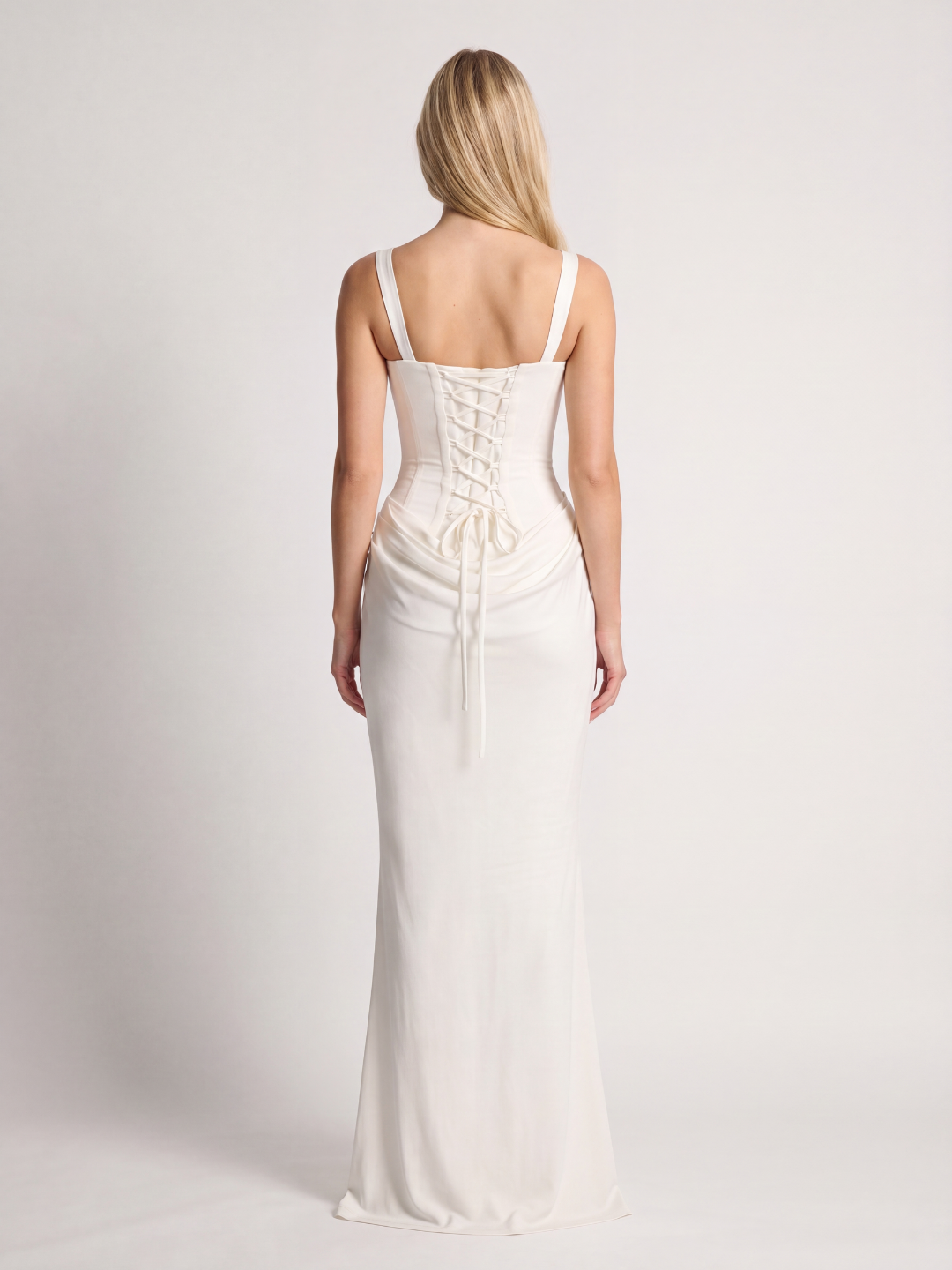 ROSALUME Women's Square-Neck Corset Draped Maxi Dress