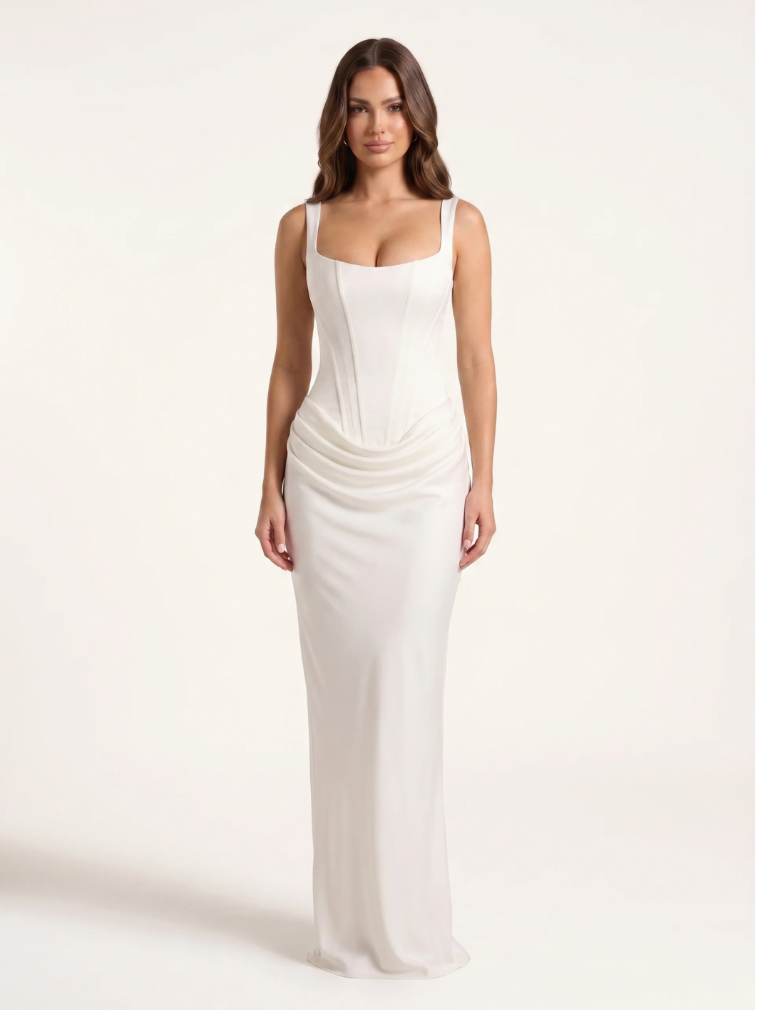 ROSEVEAR Women's Corset Bodice Draped Satin Maxi Dress