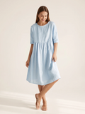 WINTRESS Women's Three-Quarter Sleeve Linen A-Line Midi Dress with Pockets