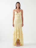 ULYANA Women's Burnout Mermaid Maxi Dress with Tiered Ruffles