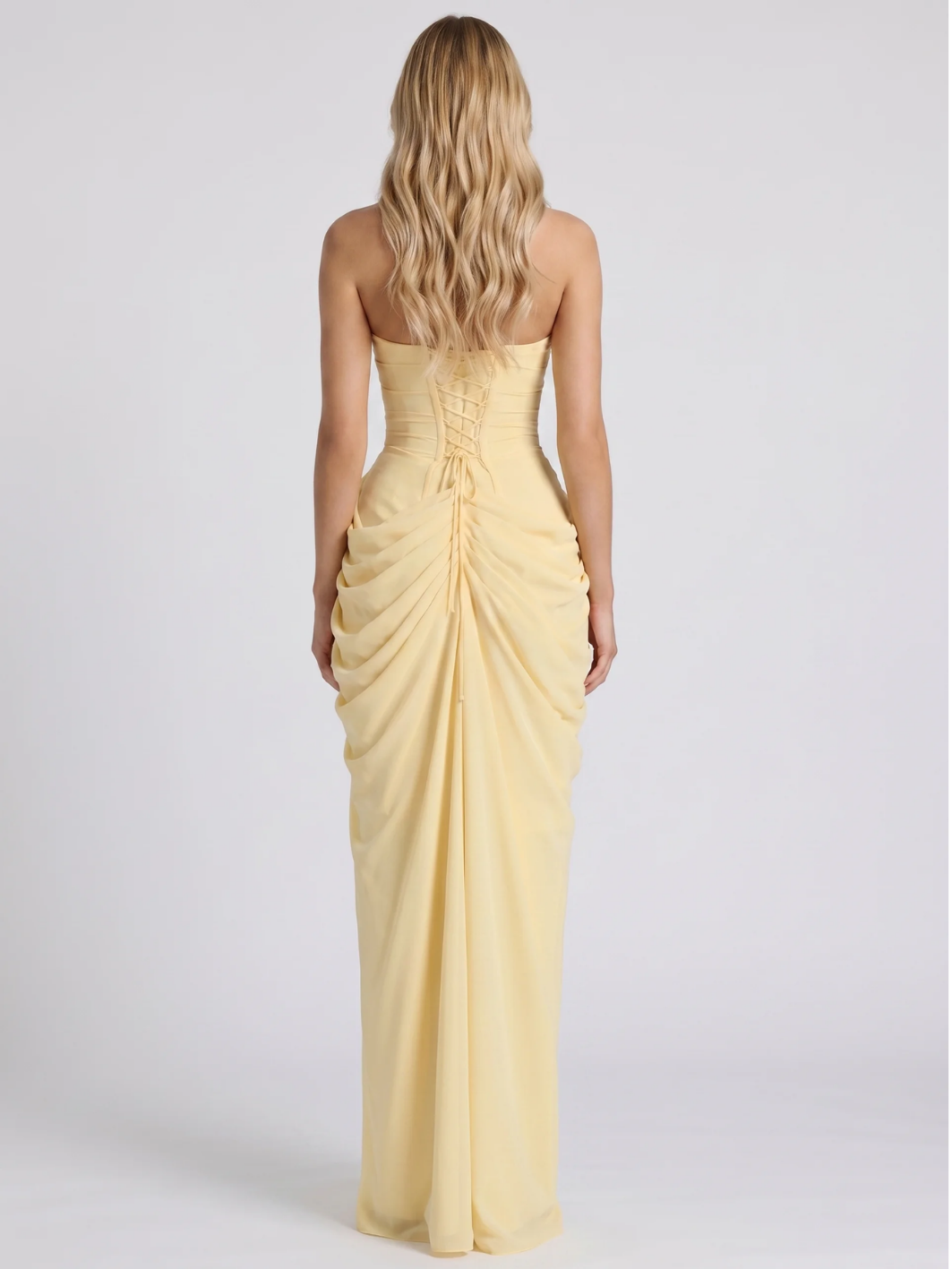 OKSANA Women's Strapless Ruched Draped-Skirt Maxi Dress with Front Slit