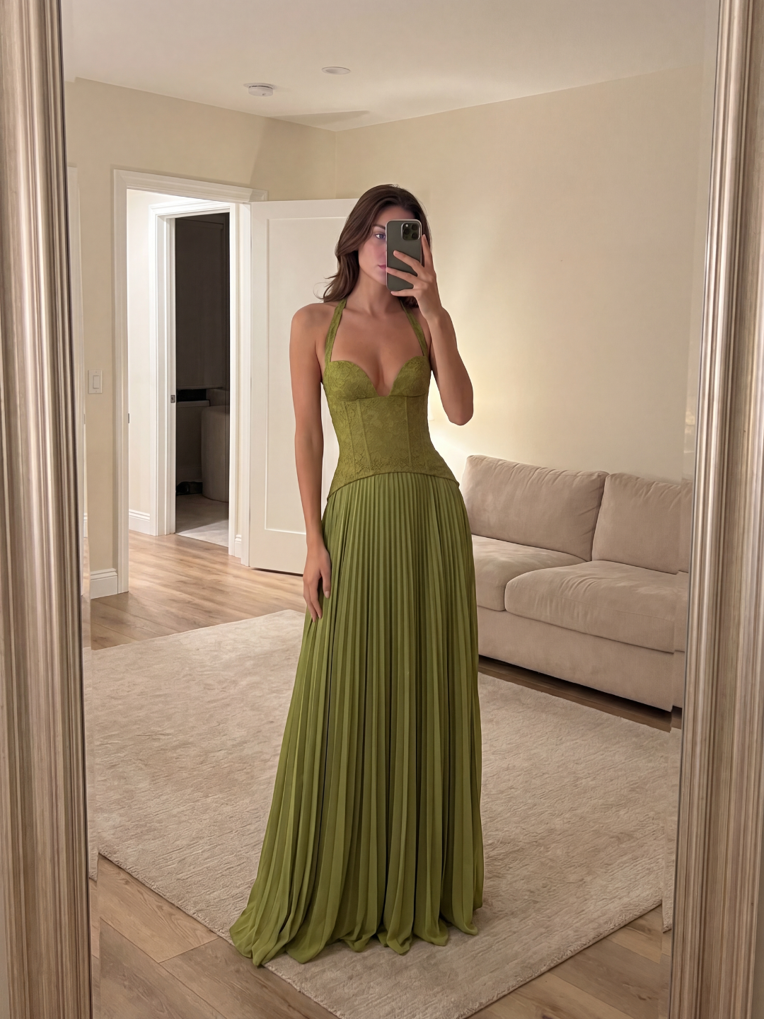 SERAPHINE Women's Lace Corset Halterneck Pleated Maxi Dress
