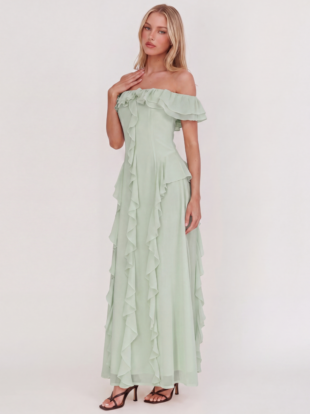 BERYL Women's Off-Shoulder Ruffle Trim Maxi Dress