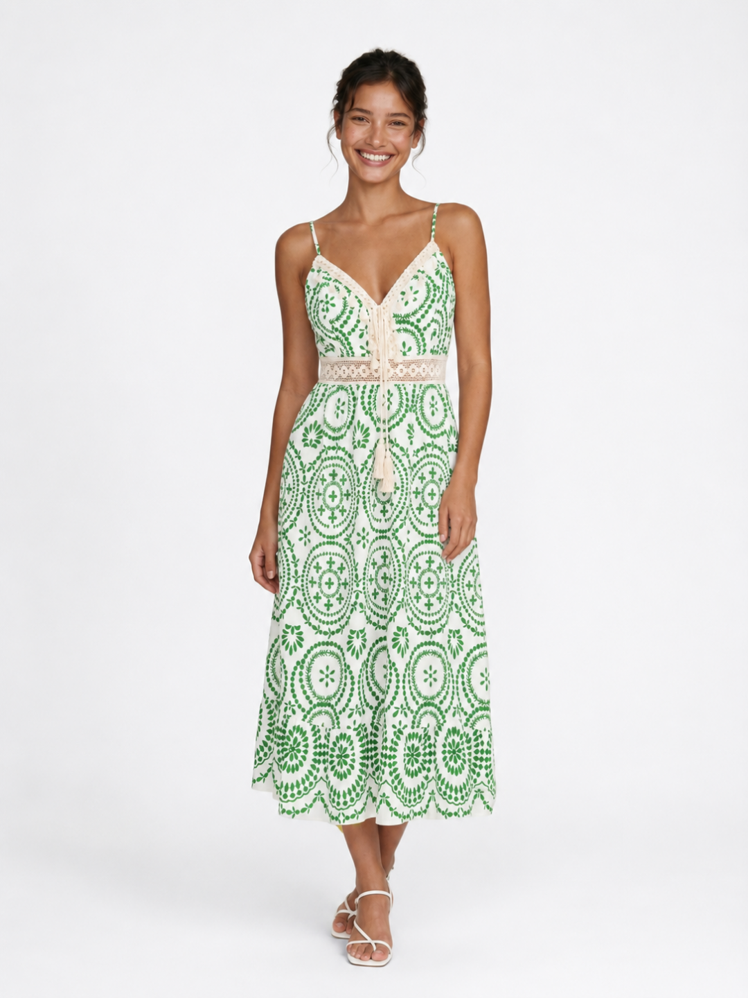 PALLAVI Women's V-Neck Ornate Midi Dress