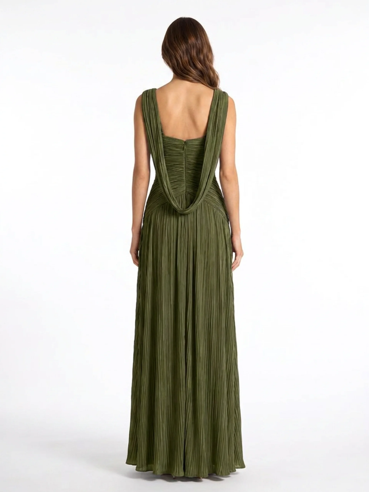 CORALINE Women's Pleated V-Neck Maxi Dress with High Slit