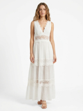 AMORET Women's Boho Lace-Panel V-Neck Maxi Dress