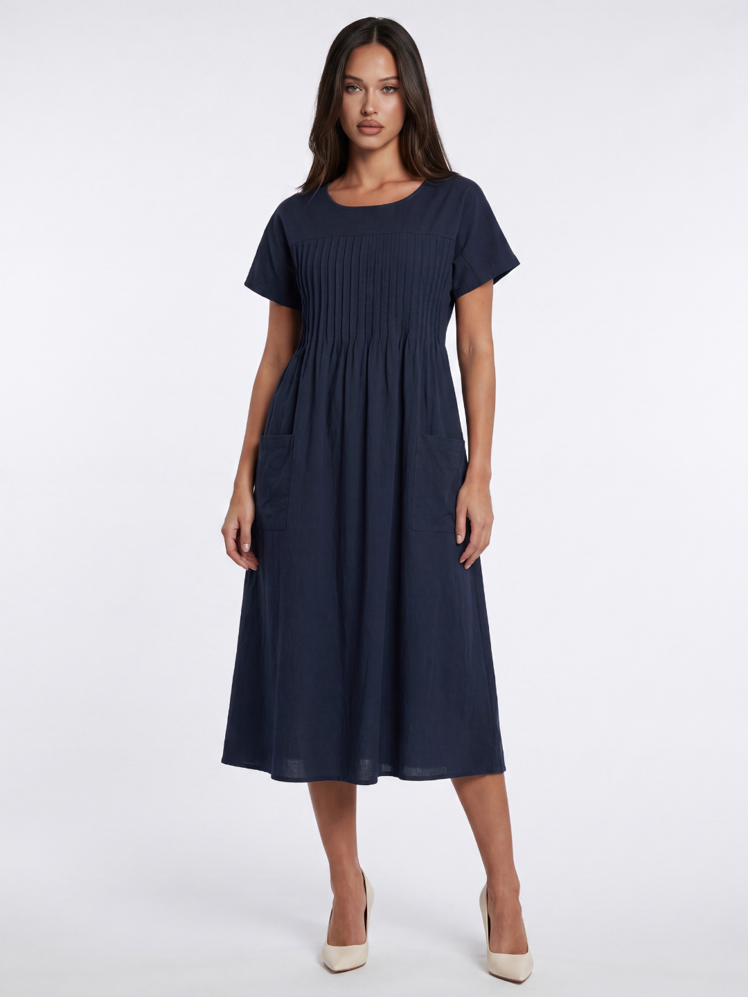 TARIAN Women's Pintuck Pocket Relaxed Midi Dress