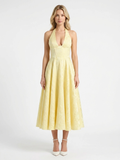 SAFFRON Women's Halter Corset Midi Dress with Full Skirt