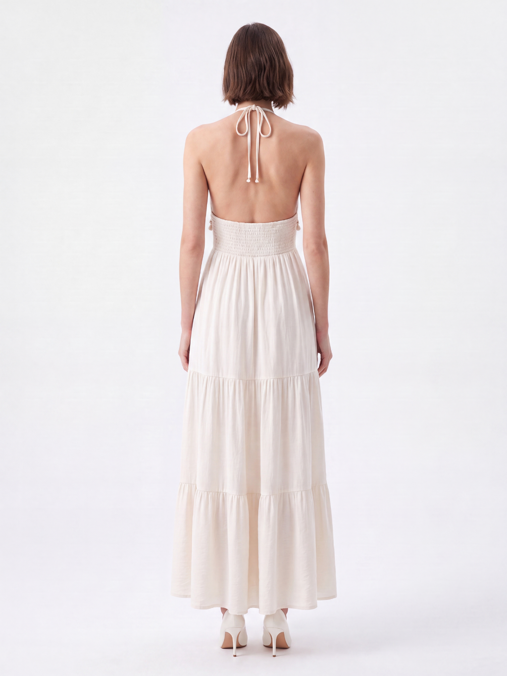 RHEA Women's Halter Neck Open Back Boho Maxi Dress