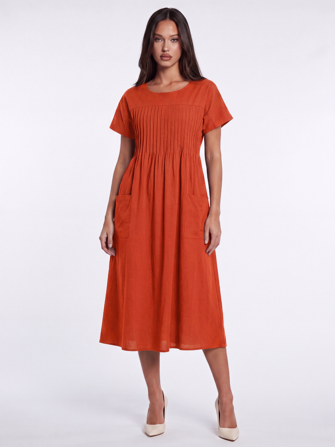 TARIAN Women's Pintuck Pocket Relaxed Midi Dress