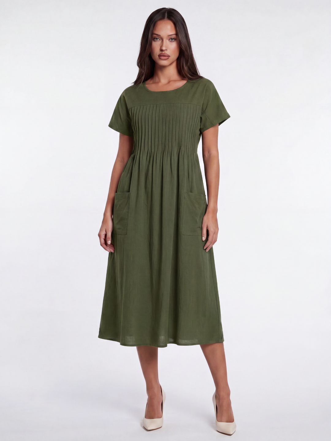 TARIAN Women's Pintuck Pocket Relaxed Midi Dress