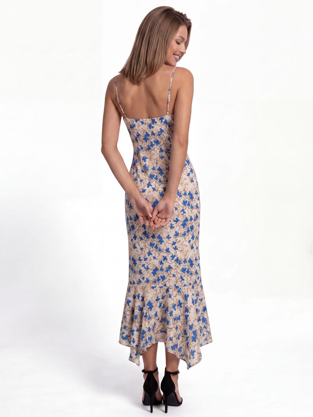 SOLARIS Women's Floral Print Knotted Bust Irregular-Hem Maxi Dress