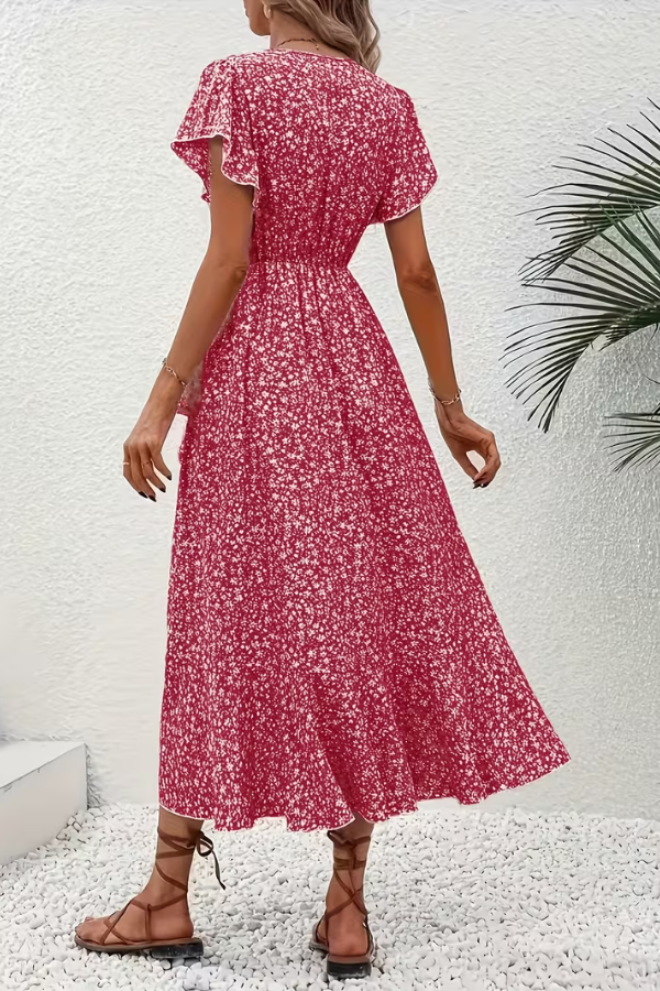 JORUNN Women's Short Sleeve Floral Print Wrap Maxi Dress