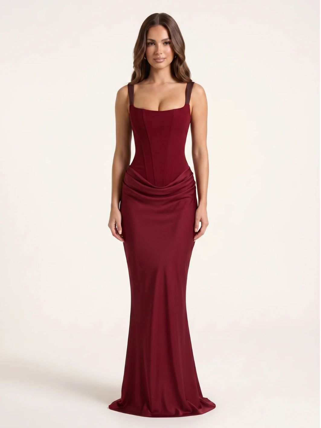 ROSEVEAR Women's Corset Bodice Draped Satin Maxi Dress