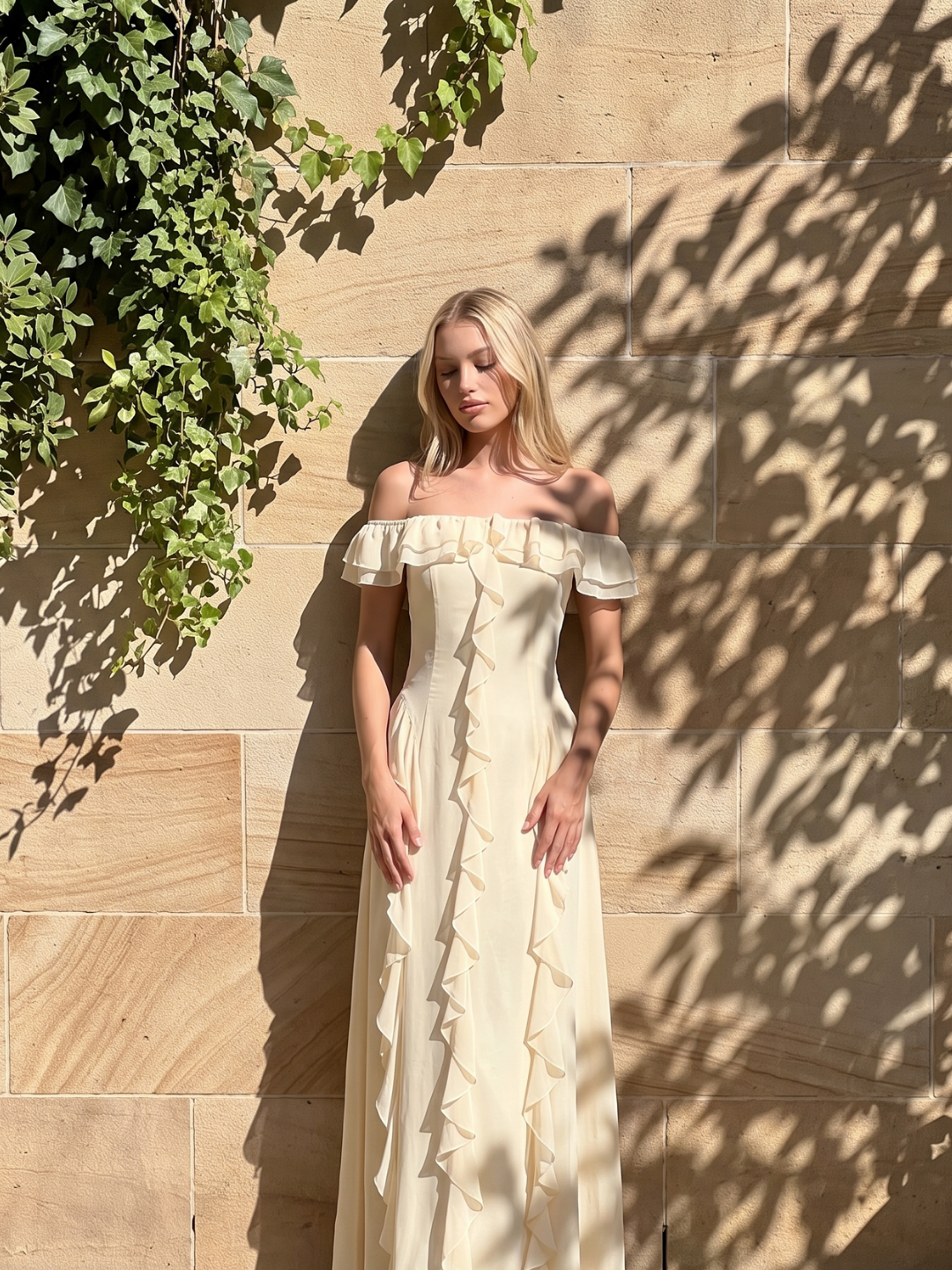 BERYL Women's Off-Shoulder Ruffle Trim Maxi Dress