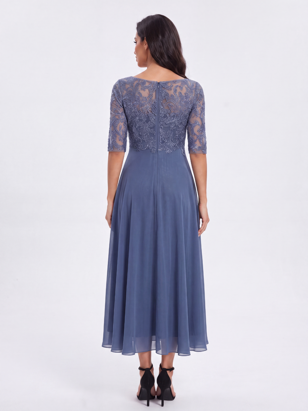 CELESTINA Women's Lace Bodice Chiffon Midi Dress