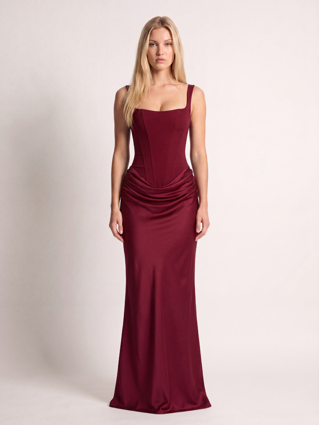 ROSALUME Women's Square-Neck Corset Draped Maxi Dress