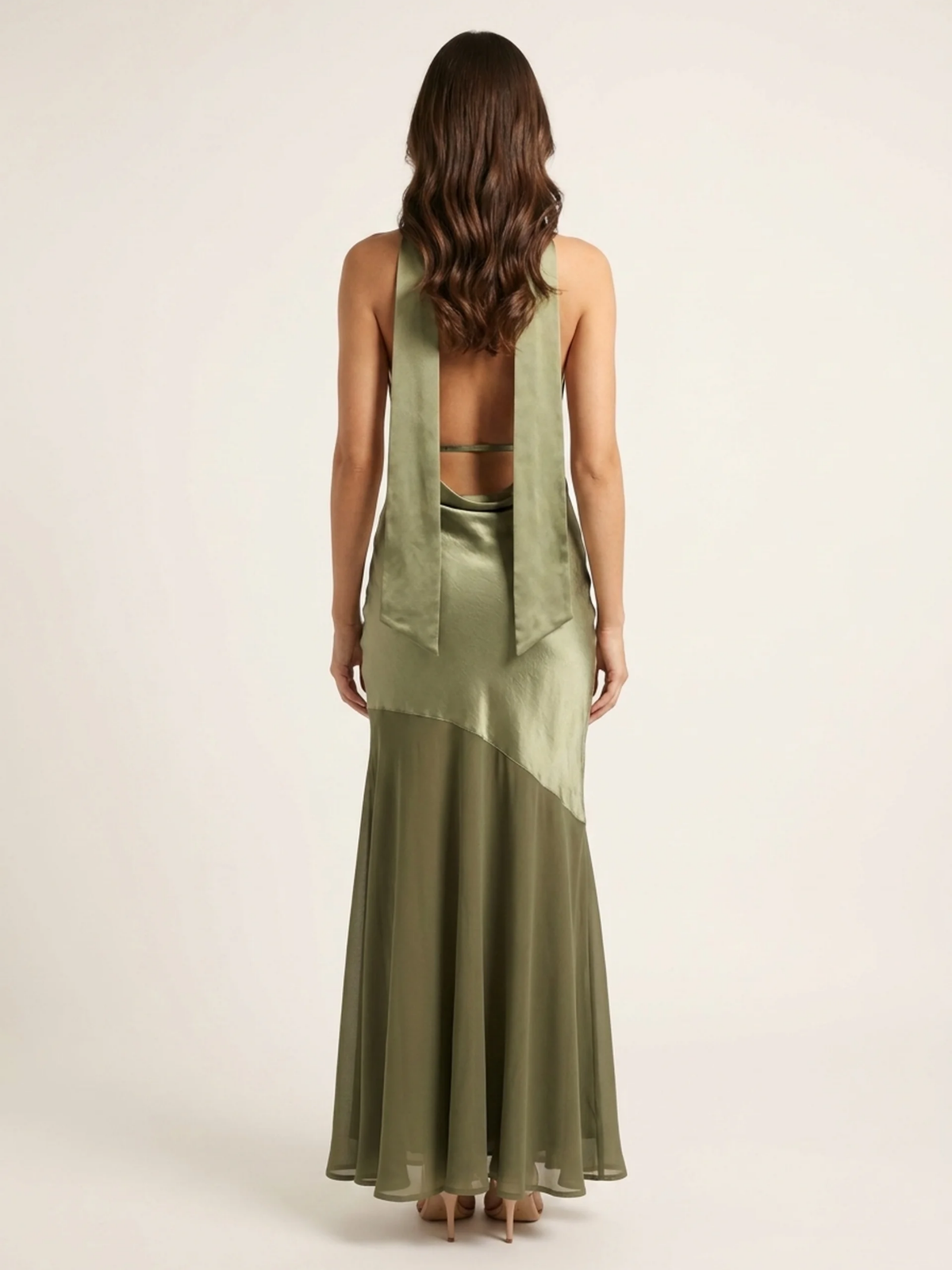 PALMIRA Women's Plunge Halterneck Backless Satin Maxi Gown